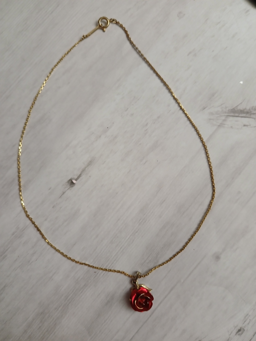 Avon Gold-Tone Necklace with Red Rose Pendant